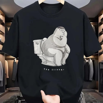 Funny Peter Griffin Family Guy The Stinker Toilet Humor Graphic T-Shirt Black Casual Round Neck Tee for Adults All Sizes