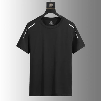 Summer Men's Silk Ice Round Collar T-shirt, Simple Running Fitness Suit, Breathable Thin T-shirt, Quick Dry T-shirt, Summer Tees