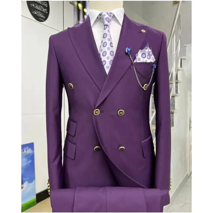 Suits for Men 2 Piece Solid Color Formal Business Casual Male Suit Fashion Peak Lapel Double Breasted Wedding Groom Tuxedo