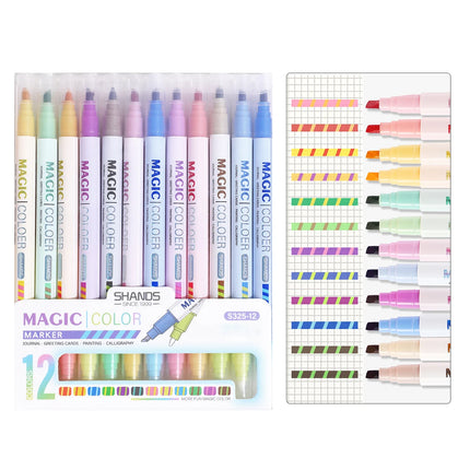 12pcs Double Ended Color Changing Highlighter Pens, Magic Markers for Journaling, DIY Crafts, School Office Drawing Supplies