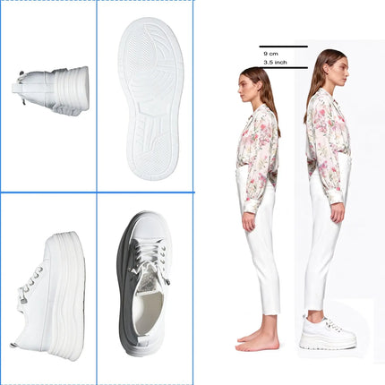 Fujin Casual Shoes For Woman Shoes on Platform Heel Shoes 9 cm 3 inch  White Comfortable High Heel Hidden Chunky Wedge Sneakers