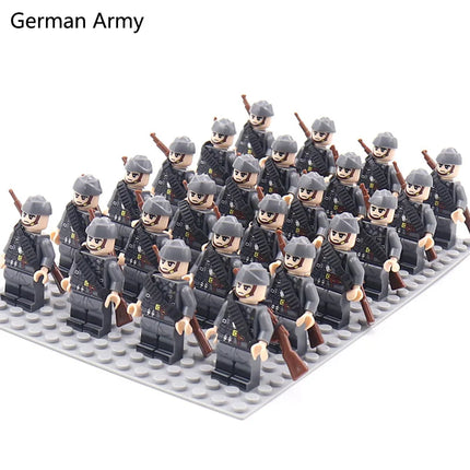 WW2 24pcs/Lot Military Soldiers Building Blocks Set Weapons Soviet US UK China France Army Action Figures Bricks Toys Kids Gifts