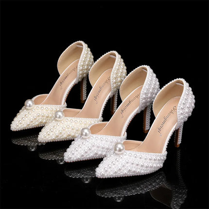 Bag and Shoe Set for Women Pearl Wedding Shoes Women White Beige High Heel Shoes Elegant Luxury Designer Party Shoes 2025