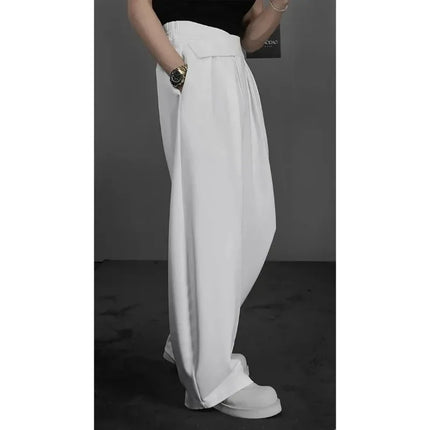Men's Avant-Garde High Waist Wide Leg Trousers Pleated Drapey Fabric Casual Loose Fit Pants