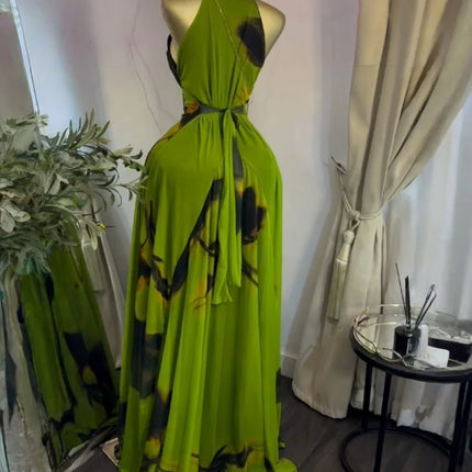 GLCMYAYA Women Printed Sleeveless with Sashes Fit and Flare A-line Maxi Dress 2026 Streetwear Beach Holiday Long Dresses Vestido