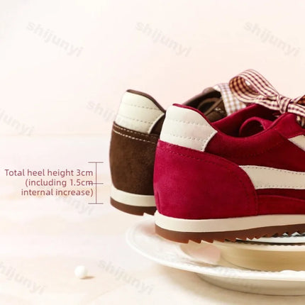 Woman Casual Sport Shoes Fashion Double Lace Up Height Increase Flat Shoes Spring New Outdoor Trendy Versatile Non Slip Sneakers