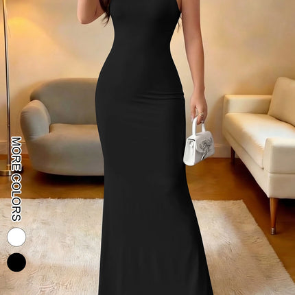 Summer New Strap Dresses Solid Sexy Women Streetwear Sheath Sleeveless Bodycon Dress Casual  Elegant Party Ankle-Length Dresses