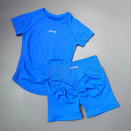 2 Piece Athletic Tracksuit, Seamless Short Sleeve Yoga Wear, High Stretch Running Shorts, Gym Training Outfit