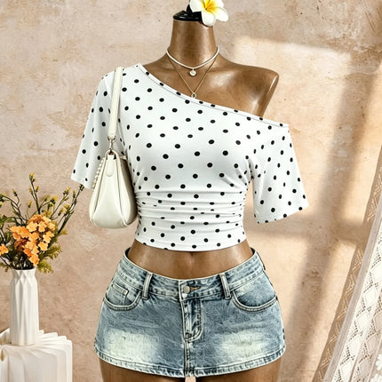Women One Shoulder Short Sleeve Side Ruched Cropped T Shirt 2026 Summer Y2K Going Out Casual Streetwear Tops