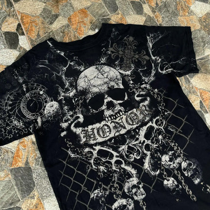Y2K New Vintage Gothic Skull Wing Printed Long Sleeve Street Trend Pure Cotton Top Men Hip Hop Gothic Harajuku Oversize T-shirt