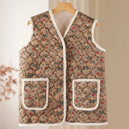 2025 New Winter Floral Kimchi Vest Quilted Vest Women's Ethnic Style Printing Thermal Vest
