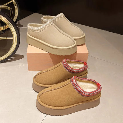 Snow Boots Women 2026 Winter New Short Cashmere Warm Thick-soled Shoes Without Heels Wool Half Slippers Women's Cotton Shoes