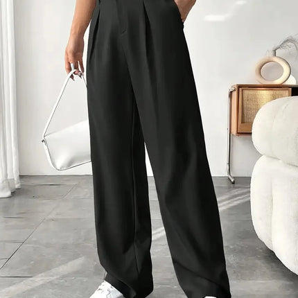 Draped High Waisted Wide Leg Pants Office Casual Suit Trousers Versatile Spring Autumn