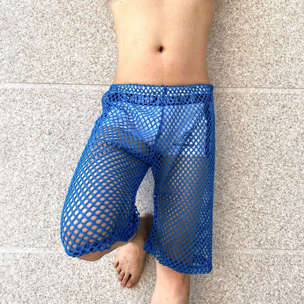 Mens Mid-Length Pants With Large Mesh Hollow Perspective Shorts Niche Home Breathable Comfort Casual Shorts Men'S Clothing 2024