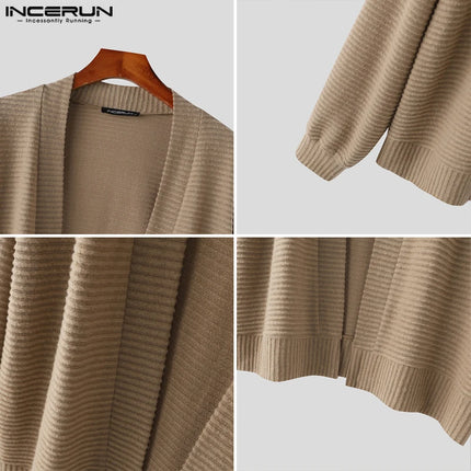 INCERUN 2025 Stylish Men Cardigan Knitted Leisure Solid Loose Long Sleeve Cardigan Streetwear Autumn Male Sweater Outerwear