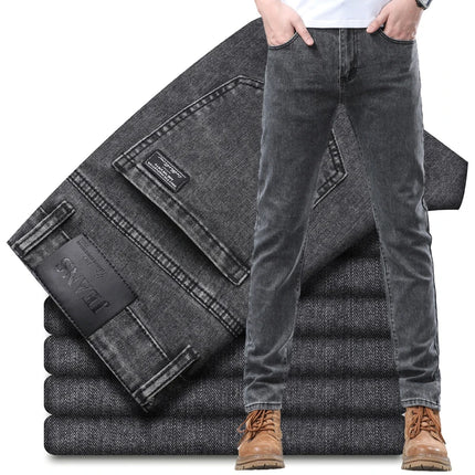 Stretch Pencil Cargo Jeans Gray Men High Street Casual Denim Trousers Fashion Personality Straight Little Feet Men's Pants