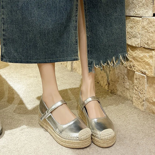 Women's Edge Design Platform Mary Jane Shoes Spring and Autumn New Roman Style Leisure Wedge Low-heeled Shoes Zapatos Mujer