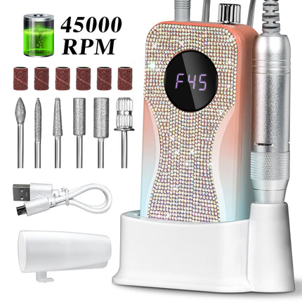 45000RPM Professional Electric Nail Drill Rechargeable Electric Portable Nail Sander File Low Noise for Manicure Salon