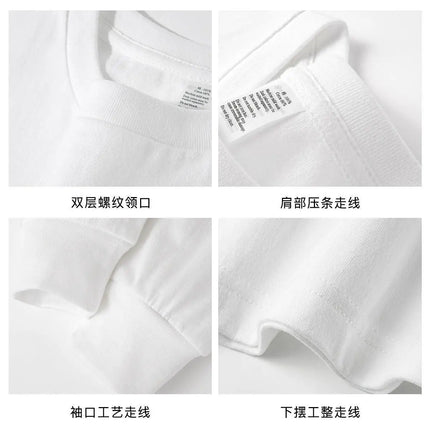 600G  Pure Cotton Short-sleeve T-shirt for Men, Loose-fitting Base Shirt with Small Neckline, Loose-fitting Pure Summer Top