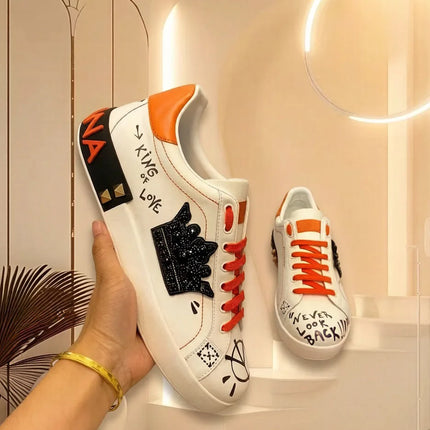 Designer Leather Sneakers Fashion Unisex Casual Platform Casual Comfort Flats Brand Women Outdoor Sport Diamonds White Shoes