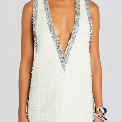 Elegant Sequined Tank Dress Summer Clothes Women 2026 Deep V-Neck Sleeveless Mini Dresses Evening Party Club CHIC Dress Vestidos