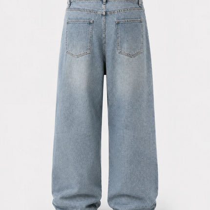 UP.THE Men Light Washed Baggy Wide Leg Jeans, Y2K Oversized Loose Plain Denim Pants, Minimal Basic Streetwear Trousers for Daily Casual Outfits