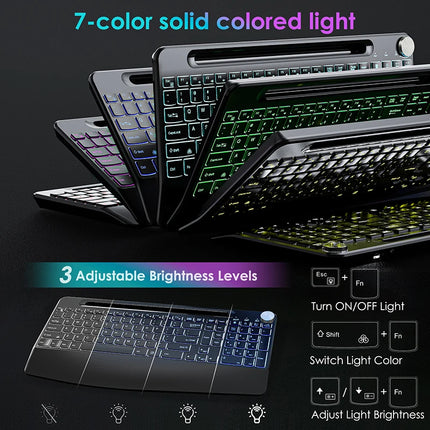 Ergonomic 2.4G Wireless Rechargeable Keyboard Mouse Set For Laptop With Color Backlit Phone Holder Wrist Rest And - product i