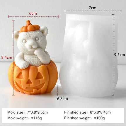 3D cute Halloween Silicone Candle Mold-Pumpkin Bear Mummy Piggy Ghost Mold Soap Plaster Resin Handmade Home Decoration