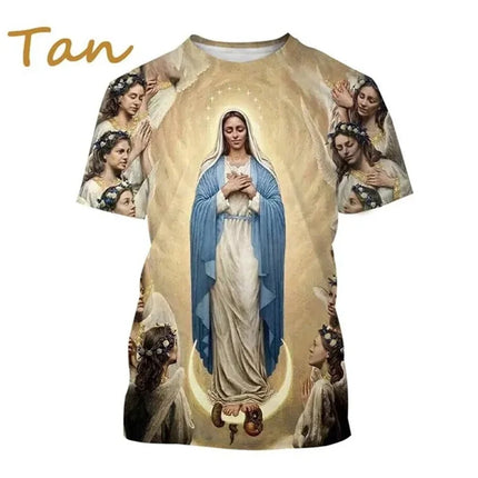 Virgin Mary T Shirt Goddess of Mercy 3D Print T-Shirt Christian Blessed Jesus God Tee Shirts Womens Clothing Unisex Short Sleeve