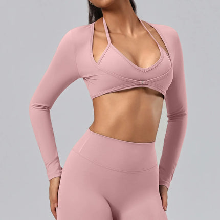 Hearuisavy Women's Sports Crop Top Long Sleeve Yoga Shirt Breathable Quick Dry Fitness Top Gym Pilates Dance Workout Wrap Tops