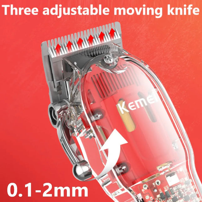 Kemei Rechargeable Hair Cutting Machine Barber Shop Fade Hair Clippers Cordless Trimmer Transparent - product image 2