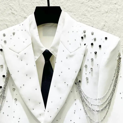 PFHQ Metal Chain Diamond Men Suit Jacket High Street Fashion Performance Handsome Male Blazer 2026 Summer New Trend 21P3896