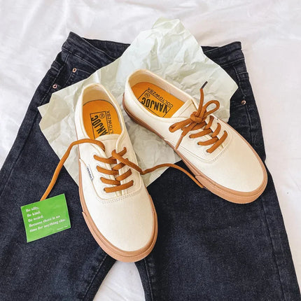 Casual Flats Canvas Sneakers Women Outdoor Solid Color Shallow Sports Shoes Tennis Female Streetwear Lace Up Vulcanize Shoes