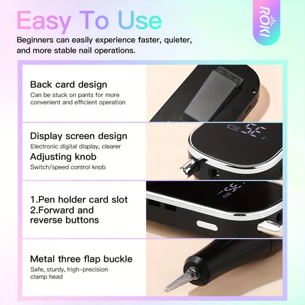 Professional Electric Nail Drill 35000 RPM, Cordless Rechargeable Electric Nail File for Hand and Foot Care WHITE