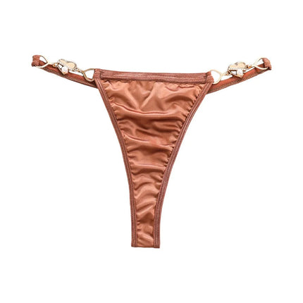 Sweet Low Waist Satin Silk Panties Cotton Crotch Heart Buckle Satin Underpants Briefs Lingerie Thin Belt Thong Gifts