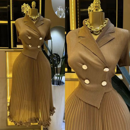 Miyake Hot-selling Pleated Dress 2025 New Summer Dress Women's Fashionable Foreign Style Fake Two-piece Waist Pleated Dress