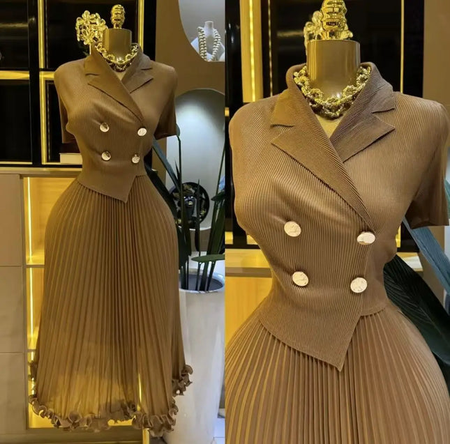 Miyake Topseller Faltenkleid 2025 Neues Sommerkleid Damen Modischer Ausländischer Stil Fake Zweiteiliges Taillenfaltenkleid
