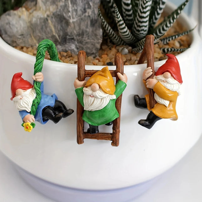 3Pc Flower Pot Dwarf Hanging Ornaments, Mini Dwarf Resin Statue, Garden Dwarf Micro Landscape Decorative