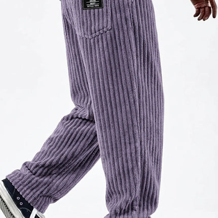 Men's New Fashion Solid Color Ribbed Casual Pants Comfortable Loose Versatile Trendy Minimalist High Quality Streetwear Trousers