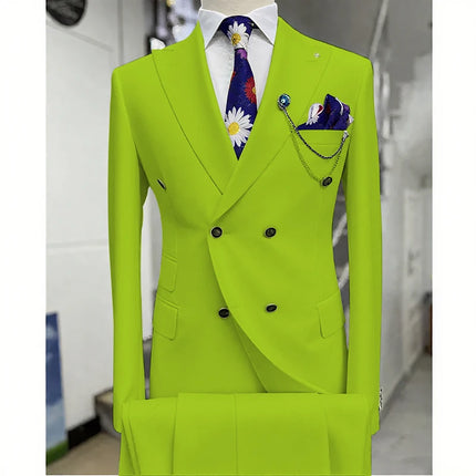 Suits for Men 2 Piece Solid Color Formal Business Casual Male Suit Fashion Peak Lapel Double Breasted Wedding Groom Tuxedo
