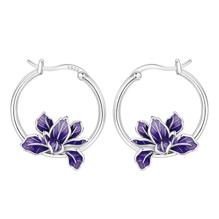 Orstarry Original 925 Sterling Silver Blue Iris Flower Earrings Women Hoop Earring Anniversary Jewelry Trendy Gifts