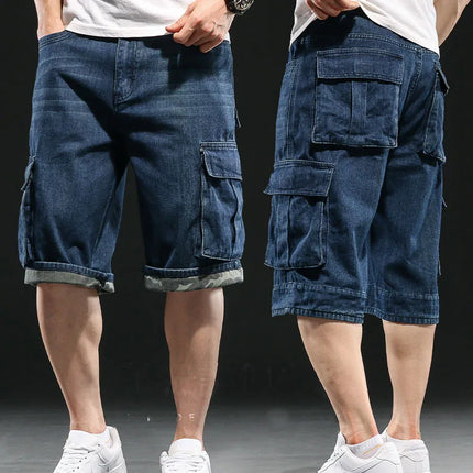 Men's Wide-leg Denim Shorts Multi Pocket 7 Point Work Cargo Jeans Shorts Fat Plus Size Denim Shorts Male