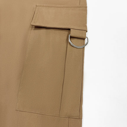 Women's Plain High Waist Cargo Pants, Street Fashion Casual Pocket Button Trousers for Daily Wear, Ladies Bottoms for All Season