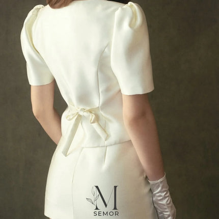 Semor Customized Elegant Short Puff Sleeves Mini Wedding Dress 2026 Stain Party for Bride свадебное платье Vestido De Novia