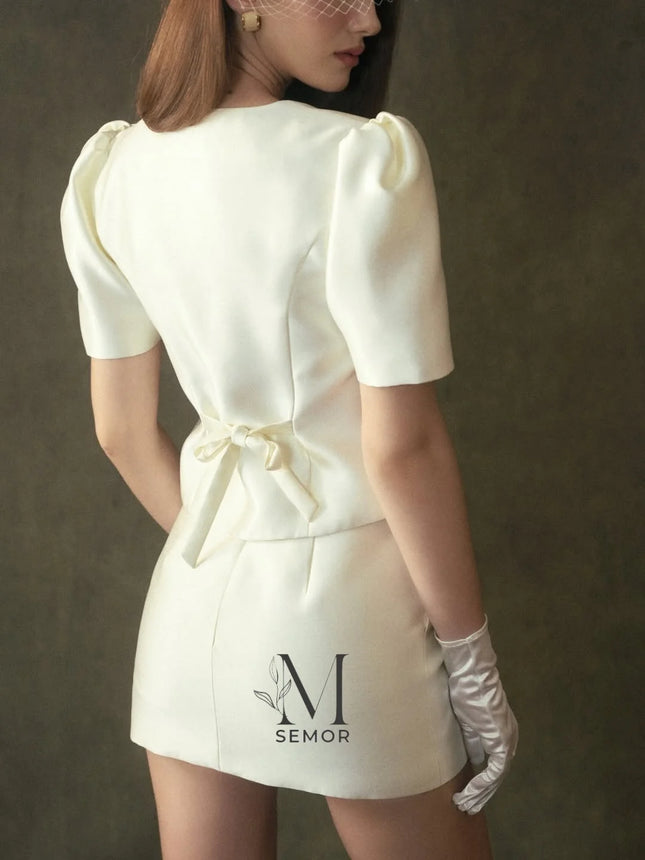 Semor maßgeschneidertes elegantes kurzes Mini-Hochzeitskleid mit Puffärmeln 2026 für die Braut, Stain Party, свадебное платье Vestido De Novia