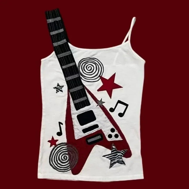 Sommer neues Y2K Punk Rock Trend Visuelles Design Musiknoten Gedrucktes Camisole Vintage Mode Hip Hop Persönlichkeit Slim Emo Girl Top