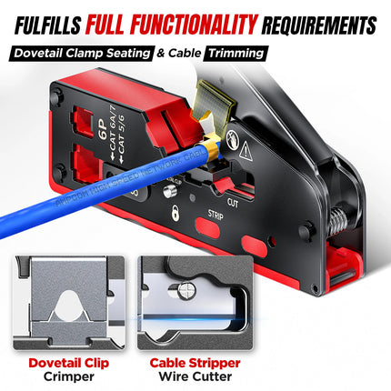 AMPCOM rj45 Crimper CAT7 Crimping Tool for Pass Through RJ11 RJ 45 Connector CAT6 CAT5E Modular Plugs With Wire Stripper Cutter