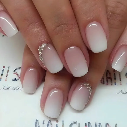 24Pcs Short Oval Gradient Pink Press On Nails Glossy Finish Full Cover False Nails for Women&Girl Removable Wearable Nail Art