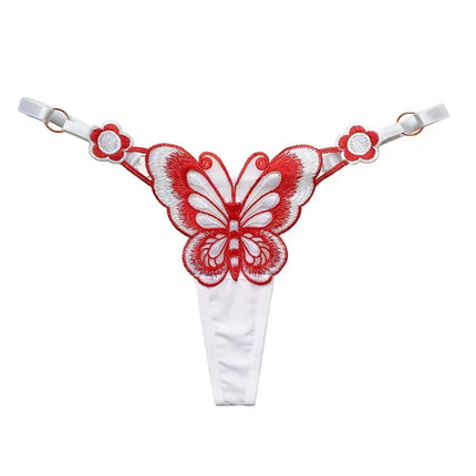 European Style Exquisite Butterfly Embroidered Thong Girl's Sweet Flower Perspective Lingerie for Women's Sexy Adjustable Briefs