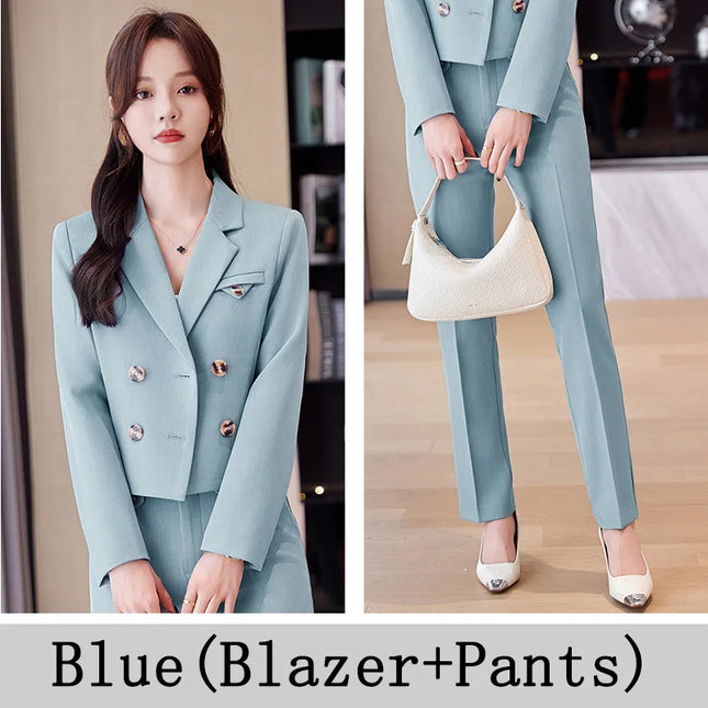 Solid Suits for Women 2024 Spring Fashion Office Ladies Long Sleeve Double Breasted Short Tops Chic Slim - product image 7
